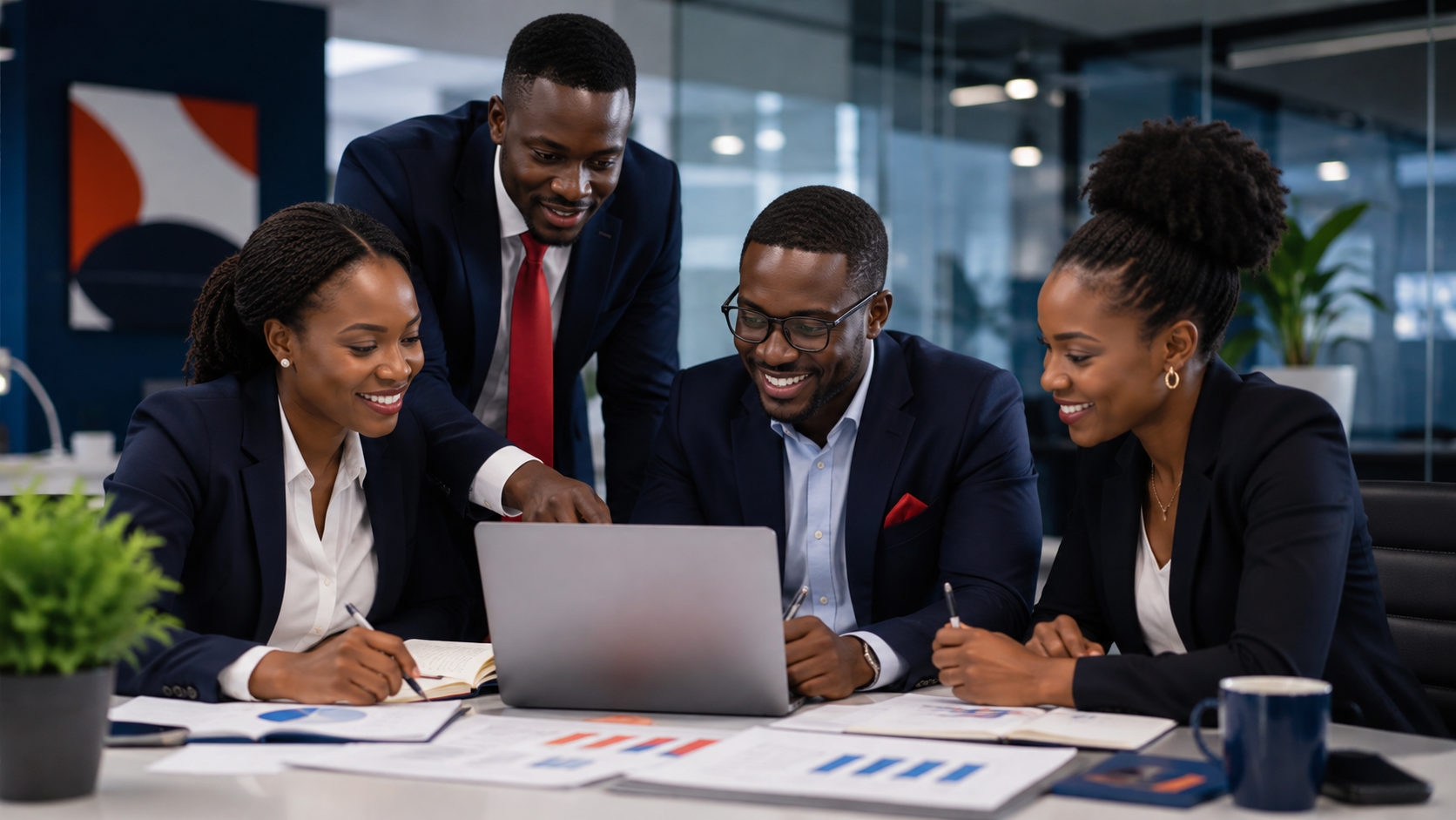 Team reviewing business performance